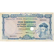 India 100 Escudos 02/01/1959 MBC+ - Furos de Cancelamento
