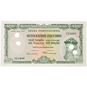 India 600 Escudos 02/01/1959 NOVA Furos de Cancelamento
